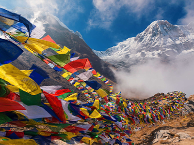 Flags on Nepali mountain